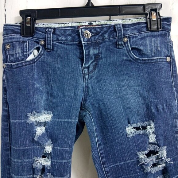 Zana Di Distressed Destroyed Skinny Blue Jeans - Picture 3 of 8